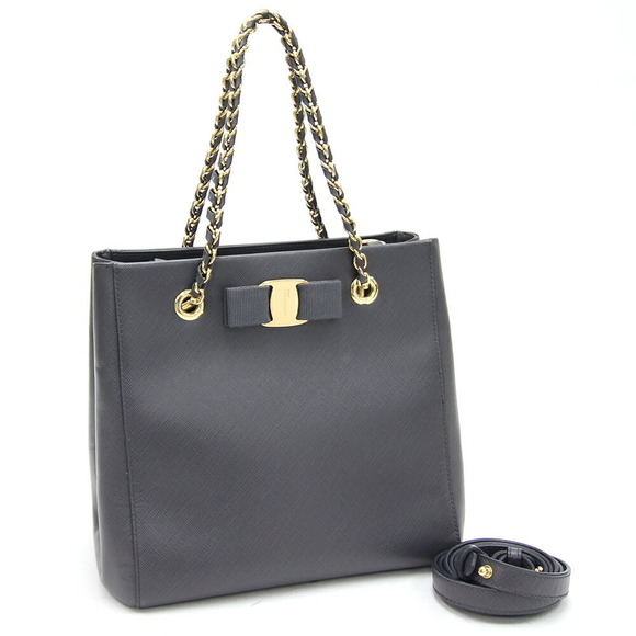 Salvatore Ferragamo ribbon Black Chain crossbody Vara Bag Handbag - Picture 1 of 8